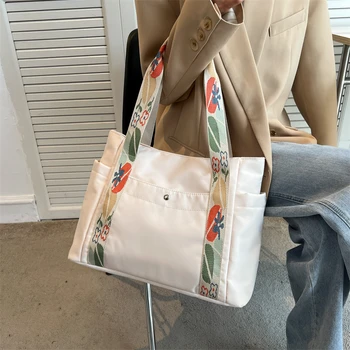 Найлон водоустойчива чанта-кофа за Дамски модни цвете чанта в контрастен цвят Дамски ежедневни чанта за пазаруване с голям капацитет