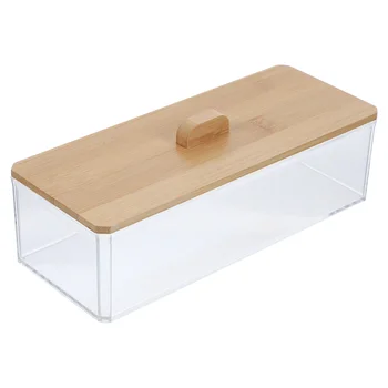Настолна Прозрачна Кутия за съхранение на салфетки с бамбукова капака на кошчето за салфетки за ресторант