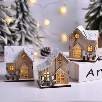 Настолни изделия за децата за дома с led подсветка Коледен подарък Дървена къща Коледна украса