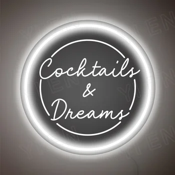 Неонова реклама с 3D Cocktails and Dreams, Неонова реклама на бар, USB-осветление за коктейли, Led неонова реклама на бар, Светещ знак бара