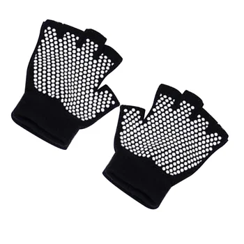 Нескользящие ръкавици за тренировки, памучни ръкавици за половината от палеца, удобни плетени ръкавици за практикуване на йога (черни)