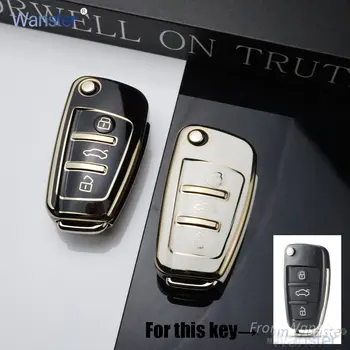 Нов Калъф за Ключове на Автомобила от Tpu за Audi Q7 B7 Q3 A3, TT, A2 A8 A6 A6L A4 S5 C5 C6 B6 Калъф За Ключове на Колата с 3 Бутона Сгъваем Калъф За Ключове на автомобила
