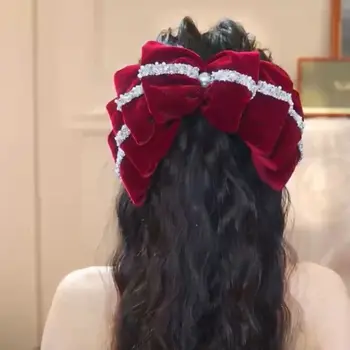 Нов модерен червено-черно кадифе лък, нокът за коса, Елегантни щипки за коса от сплав от Рози за жените, аксесоари за дрехи под формата на cauda equina