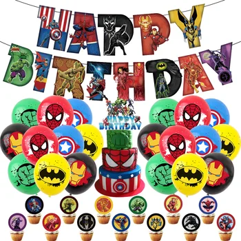 Нов набор от консумативи за рождения ден на Лига Отмъстителите в стил супергерои, spider-Man, Iron Man, Hulk, Банер с въздушно топка, Фоново оформяне