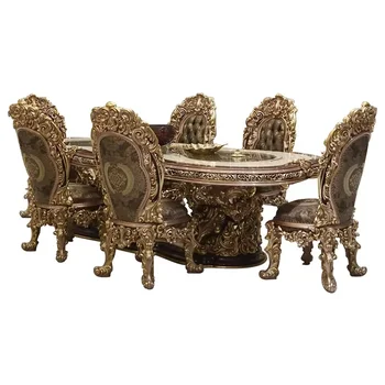 Нов Френски Кръгла маса за хранене и стол ръчно изработени от антикварен дърво в европейския кралския стил барок и Трапезарии, комплекти от масивно дърво