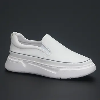 Нова британската мода, малки бели обувки, удобни дишащи ежедневни обувки-лодки, спортни мъжки обувки от телешка кожа