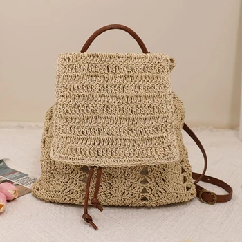 Нова выдолбленная сламена чанта Корейската версия на сламена чанта за почивка на раменете си, жените плажната чанта за почивка на море