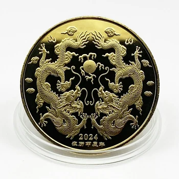 Нова Златна Монета Дракон Незабравим Китайски Талисман Дракон Позлатени Монети с Колекционерска стойност Медал Art Challenge Подаръци за Нова Година