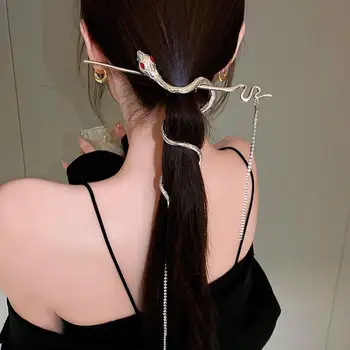 Нова Корейска Елегантна Пискюл от планински кристал във формата на змия, Сверкающая Диамант Шнола за коса, шапки, Аксесоари за коса за момиченца