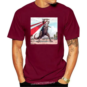Нова мъжка тениска T Rex Котка с лазерни очи, тениска Epic НЛО Meme Tee, готина женска тениска, тениски, топ