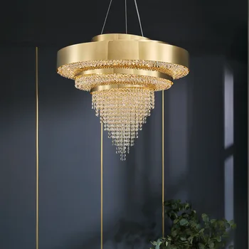Нова съвременна художествена полилей за хола Декорация на дома, Златна Кристален лампа Луксозен Полилей за трапезария