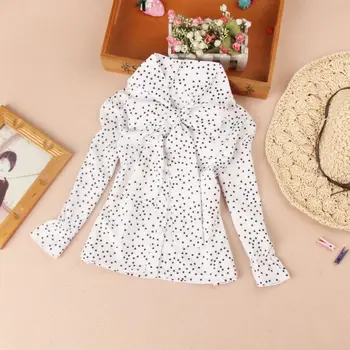 Новата есенна шифоновая блуза за момичета, блузи с дълги ръкави, Корея, детски дрехи, ризи в бяло грах за високо, дрехи с лъкове