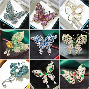 Нови елегантни брошки-пеперуда от естествени перли във формата на миди, Луксозни позлатени цирконы, Темпераментни щипки за коса-насекоми, Аксесоари за дамски дрехи