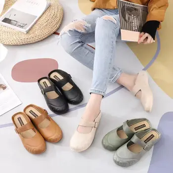 Нови летни тънки обувки Baotou, ежедневни обувки на равна подметка, дамски връхни дрехи, модни сандали-слипоны със затворени пръсти
