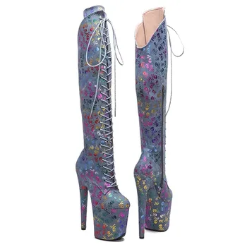 Нови модни обувки за танци на един стълб 20 см / 8 инча, модерни дамски ботуши над коляното на платформа с високи токчета
