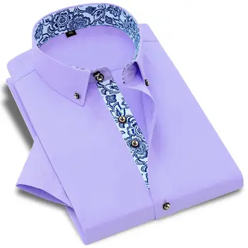 Нови ризи от плътен памук, черно / бяло / лилаво Модерен мъжки бизнес рокли за светски партита, върховете голям размер 5XL