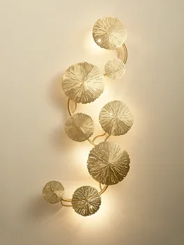 Новият стенен лампа в китайски стил, творчески лампа във формата на листа на Лотос, бронзова лампа за дневна, трапезария, модерни минималистичные лампи, за да премине в спалнята