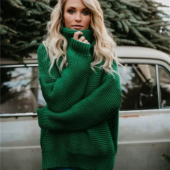 обикновен пуловер с висока воротом за крайградски пътувания, дамски пуловер