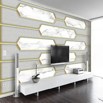 Обичай Стенни Тапети, Модерни 3D Геометрична Златен Кант Джаз Бял Мраморен Фон на Стената Papel De Parede Начало Декор Стенопис Tapiz