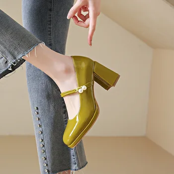 Обувки на платформа Mary Jane; Дамски Обувки С Лек Аромат, в Ретро стил На Дебелите Обувки С катарама В една дума И Перли; Сватбени обувки-лодка Dames