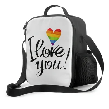 Обяд-бокс с изолация от ЛГБТ хартата и рейнбоу хартата на ивици, запечатани портативни пакети за обяд с регулируем пагон, чанта-хладилник