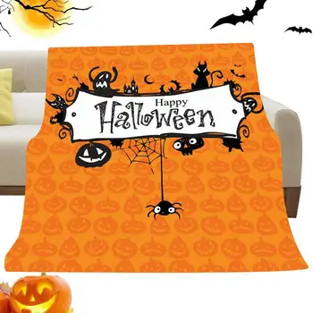 Одеяло с тиква за Хелоуин, есента фланелевый каре с ужасно шарките на вещици-паяк, одеало за кондициониране на въздуха за декор за спалня