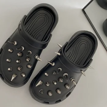 Окачване за Обувки с Метални Нитове в стил Пънк за Croc Дизайнер В Стил Хип-Хоп, Готово Изделие, Сабо, Дънки, Модни Реколта Качествени Аксесоари За Обувки