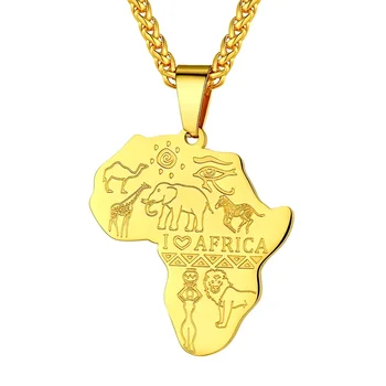 Окачване с карта на Африка Starlord, египетски животно, аз обичам Африка, колие в черно/златна/сребърна верига за мъже, подаръци човек