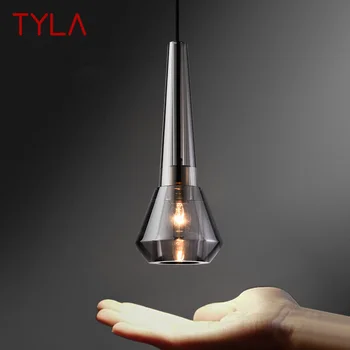 Окачен лампа TYLA Nordic Brass, модерен Прост Творчески Опушен Кристал-сив тела-полилей за домашна спални