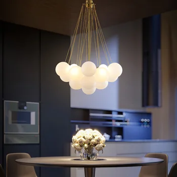 Окачен лампа във формата на топка от кралския матово стъкло, модерна проста полилей за хола, маса за хранене, Подвесное осветление в помещенията