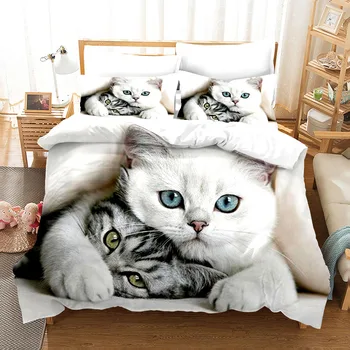 Олекотена завивка и калъфка за възглавница с хубав домашен котка с 3D-принтом, высококлассное украса спални, комплект спално бельо