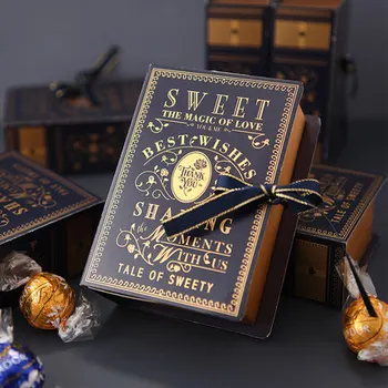 Опаковки за шоколад 10/20 парчета, кутия шоколадови бонбони във формата на книги, сватбена подарък кутия, украса за торта, бисквити, Коледа подарък кутия за бонбони