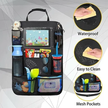 Органайзер за автомобилен задна седалка, чанта за съхранение, органайзер за iPad с покет титуляра, 9 джобове за съхранение за малки деца