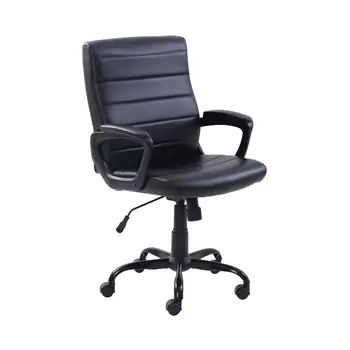 Офис стол за мениджър със средна облегалка от естествена кожа, черен