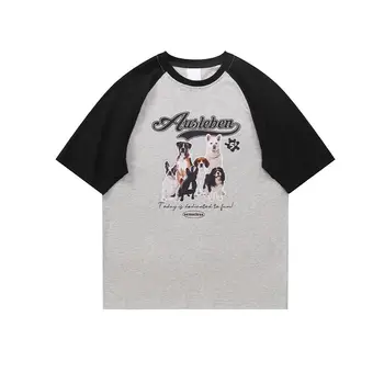 Памучен тениска с анималистичным принтом, топ, лято, Y2K, дамски градинска хип-хоп Реколта персонализирано облекло kawaii, тениска Оверсайз