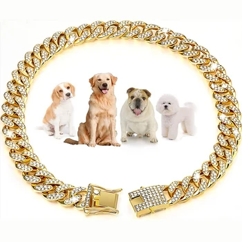 Персонални нашийници за кучета малки и средни по размер, Златна верижка за котки, диамантена Кубински нашийник с дизайнерски надеждна ключалка, колие за домашни любимци