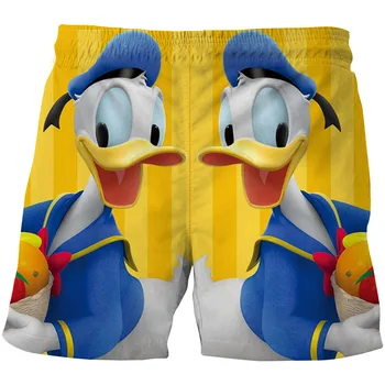 Плажни шорти Disney Donald Duck 3D с красиви мультяшными летни къси панталони, дишащи свободни ежедневни панталони, мъжки спортни шорти за плуване