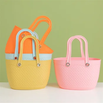 Пластмасов дамска чанта-тоут, кошница за пазаруване, мода однотонная подарък кошница цвят на тестени изделия, чанта за съхранение на плодове, кошница за пикник на открито за момичета