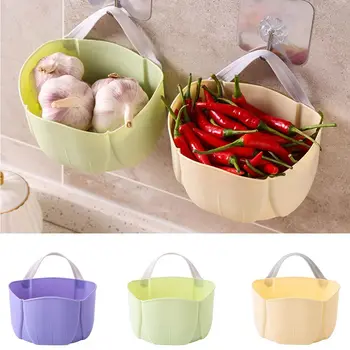 Пластмасова кошница за съхранение на лук, джинджифил и чесън, компактни Стенни кошница за съхранение на дреболии Лилаво / зелено / жълто