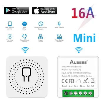 Поддръжка на мини-Wifi Smart Switch 16 А, двупосочен превключвател за управление, мини-интелигентен ключ, поддръжка на Smart Control Life Sasha Алекса Google Home