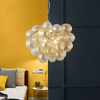 Постмодернистская полилей за всекидневната, Стъклена топка, Окачена лампа за ресторант, Луксозно декорация на дома, Спалня, кабинет, Стълбищно осветление.