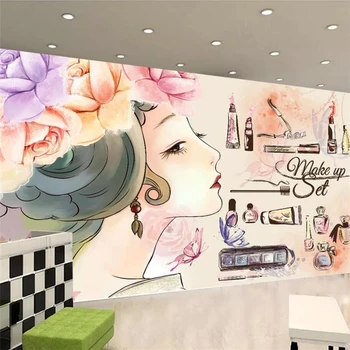 Потребителски тапети 3d стенописи мода красота мигли ноктите салон телевизия фон рисувани стенни Корейски полупостоянные тапети тапети