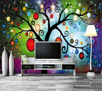 Потребителски тапети beibehang 3d стенопис dreamy seven rainbow tv фон цветна дърворезба за стена, декоративна живопис стенопис 3d тапети