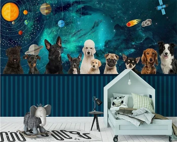 Потребителски Тапети Ръчно Рисувани Пространство на Вселената Кученцето Домашно Куче Децата Фон Стени Стенни Картини, 3d тапети снимка Beibehang