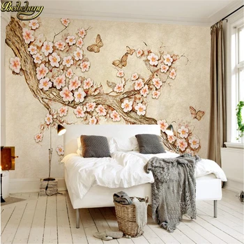 Потребителски фотообои beibehang, стенописи, модерен 3d триизмерен релеф, цвете, пеперуда, пролет, на фона на телевизор, хартия за рисуване