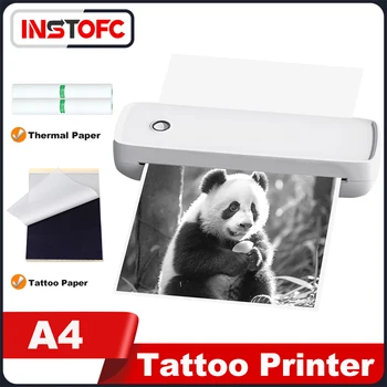 Преносим принтер за печатане на татуировки, формат А4, Bluetooth, USB, мобилни термо печат на документи във формат PDF, JPG, печатна машина с висока разделителна способност, Изобразително изкуство, Бял