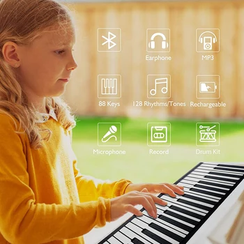 Преносима клавиатура Piano Roll Up 88 клавиша Електронна клавиатура Гъвкава силиконова с акумулаторна батерия за подарък на бебето