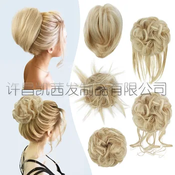 Приети с трансграничен перука Xuchang с ластик за коса, цвете, пухкава глава-топката. Перука от естествен химически влакна, за жени.