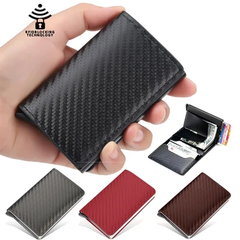 Притежател на кредитна карта Мъжки портфейл със защита от RFID заключване Алуминиева кутия Портмоне от изкуствена кожа с клип за пари Дизайнерски държач за карти