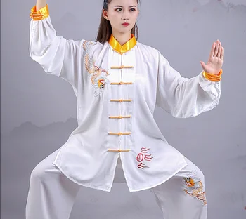 Продажба на едро, Мъжки Женски костюм Кунг-фу с бродерия на дракона в китайския стил, Пролетно-есенен костюм за бойните изкуства, Тай-чи, Яке, панталони, комплекти